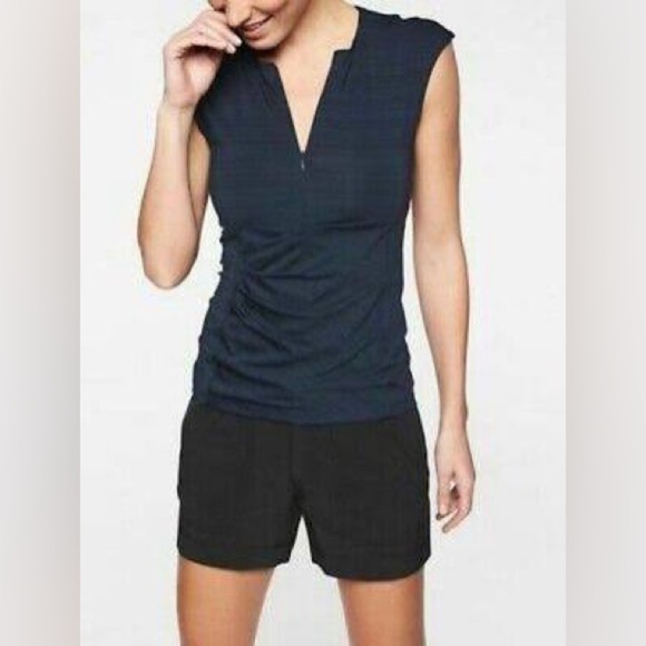 Athleta Pacifica Wrap Front Tank Navy Blue Rash Guard UPF 50 Athleisure Top Sz M - Picture 1 of 14